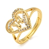 Heart with Letter Rack Plating Brass Micro Pave Clear Cubic Zirconia Adjustable Rings for Women RJEW-I105-01G-W-1