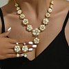 Flower Alloy Crystal Rhinestone & Plastic Pearl Link Chain Necklaces & Stud Dangle Earrings Sets FS-WGC22CC-01-2