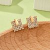 Square Brass Micro Pave Clear Cubic Zirconia Stud Earrings for Women EJEW-G428-12G-02-1