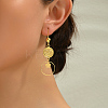 Geometric Hollow Retro Flat Round with Flower Brass Dangle Earrings DM2624-4