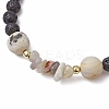 Natural Bamboo Leaf Agate with Natural Lava Rock Beaded Stretch Bracelets for Women BJEW-JB11130-07-3