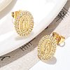 Oval with Virgin Mary Brass Micro Pave Clear Cubic Zirconia Stud Earrings EJEW-D305-10G-1