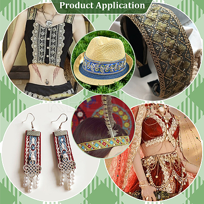 Ethnic Embroidered Polyester Sequins Trim Ribbon OCOR-WH0070-136B-1