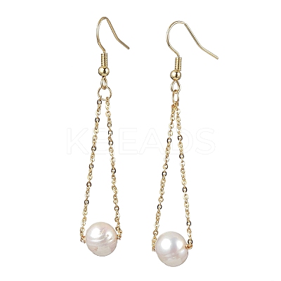 Natural Cultured Freshwater Pearl Beads with Brass Dangle Earrings X-EJEW-JE05757-1