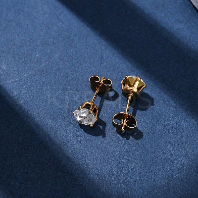 304 Stainless Steel Micro Pave Clear Cubic Zirconia Stud Earrings EJEW-P299-01D-G-1