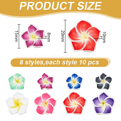 80Pcs 8 Styles Handmade Polymer Clay 3D Flower Plumeria Beads CLAY-AR0001-32-1
