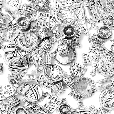 100Pcs 10 Style Tea Theme Tibetan Style Zinc Alloy Pendants TIBEP-CJ0001-69-1