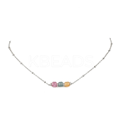Natural Multicolor Tourmaline Faceted Cube Beads Pendant 304 Stainless Steel Satellite Chain Necklacs for Women NJEW-JN06541-02-1