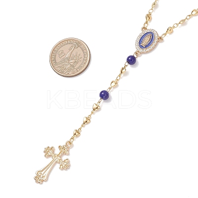 Brass Heart Link Rosary Bead Necklaces NJEW-JN05627-1