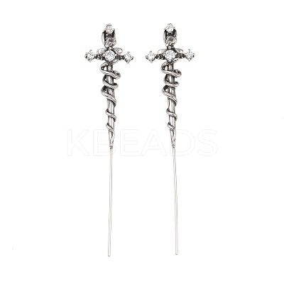 Snake Cross 316 Stainless Steel Micro Pave Clear Cubic Zirconia Ear Wrap Crawler Hook Earrings AJEW-C044-20AS-1