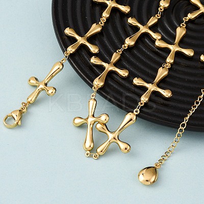 304 Stainless Steel Cross Link Chain Necklaces for Women NJEW-G178-03G-02-1