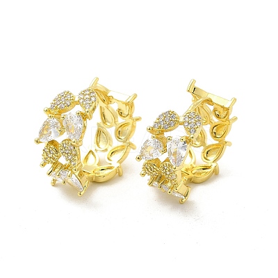 Clear Cubic Zirconia Leafy Branch Hoop Earrings EJEW-E273-07LG-1