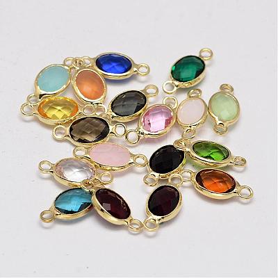Oval Faceted Golden Brass Glass Links connectors GLAA-O014-G-1