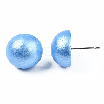 Painted Half Round Schima Wood Earrings for Girl Women EJEW-T017-02B-1