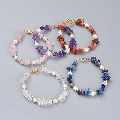 Natural Gemstone Chip Beaded Bracelets BJEW-JB04933-1