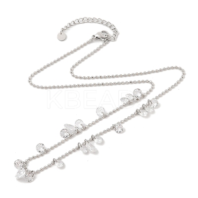 304 Stainless Steel Cubic Zirconia Teardrop & Flat Round Bib Ball Chain Necklaces for Women NJEW-F328-11P-01-1