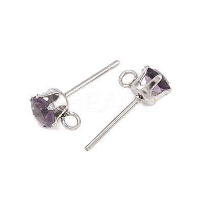 304 Stainless Steel Micro Pave Cubic Zirconia Stud Earring Findings STAS-H240-56P-07-1
