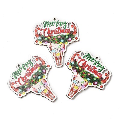 Single Face Christmas Printed Wood Big Pendants WOOD-D025-19-1