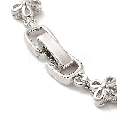 Medium Violet Red Cubic Zirconia Flower Link Bracelet BJEW-M296-03P-1
