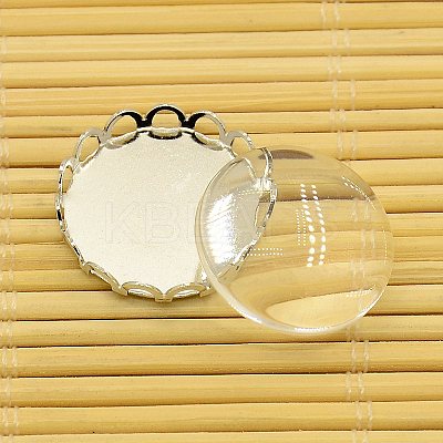 Brass Cabochon Settings and Flat Round Transparent Clear Glass Cabochons KK-X0003-P-RS-1
