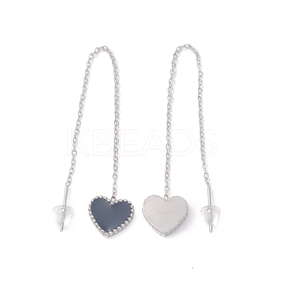 Long Chain with Enamel Heart Dangle Stud Earrings EJEW-A067-01P-A-1