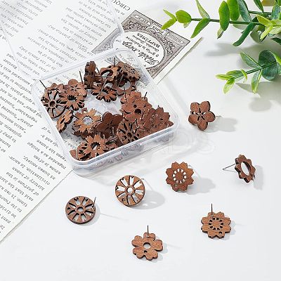 36Pcs 6 Style Walnut Wood Stud Earring Findings MAK-NB0001-11-1