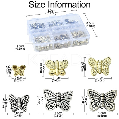 91Pcs 6 Styles Tibetan Style Alloy Butterfly Beads FIND-YW0004-92-1