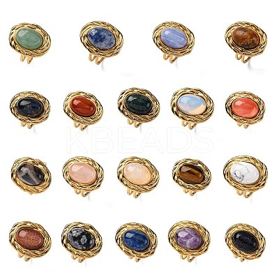Oval Natural & Synthetic Gemstone Finger Rings RJEW-M063-01G-1