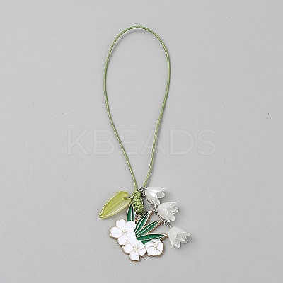 Flower & Leaf Zinc Alloy Enamel with Resin Pendant Decorations AJEW-WH20006-200B-1
