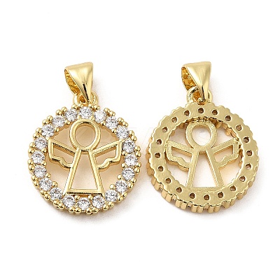 Rack Plating Brass Micro Pave Clear Cubic Zirconia Pendants KK-Q784-19G-1