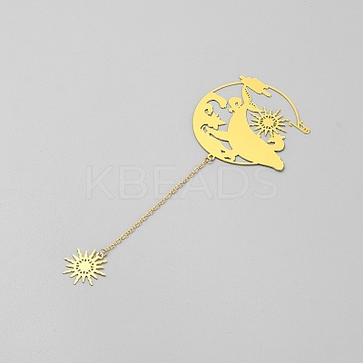 Chinese Style Brass Whale Sun Charms Bookmarks with Chain AJEW-Z042-01G-1