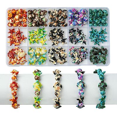 DIY Ocean Theme Synthetic Turquoise Beaded Stretch Bracelet Making Kit DIY-FS0005-56-1