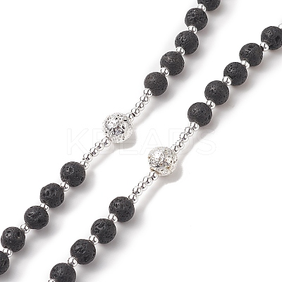 Natural Lava Rock & Synthetic Turquoise Rosary Bead Necklace NJEW-JN04238-1