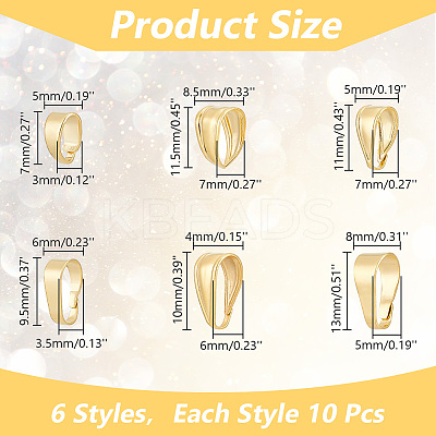60Pcs 6 Styles Brass Snap on Bails KK-AR0003-44-1