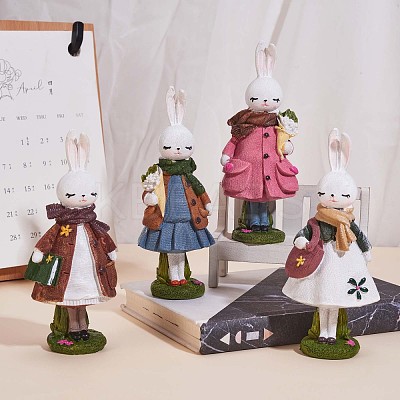 Resin Standing Rabbit Statue Bunny Sculpture Tabletop Rabbit Figurine for Lawn Garden Table Home Decoration ( Pink ) JX083A-1