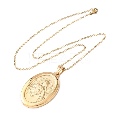 304 Stainless Steel Oval with Virgin Mary Pendant Necklaces for Women NJEW-B149-01G-1