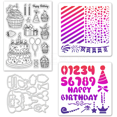 1 Set Birthday Cake PET Hollow Out Drawing Painting Stencils DIY-GL0004-111-1