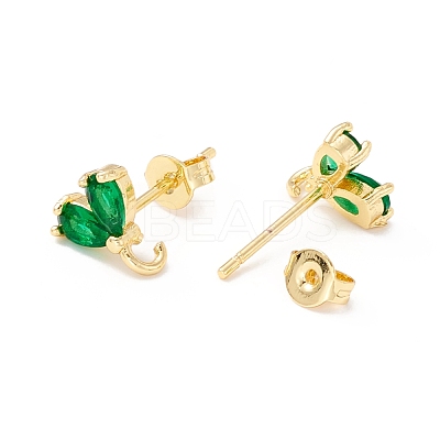 Rack Plating Brass Cubic Zirconia Stud Earrings Findings MAK-I684-10G-01-RS-1