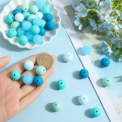 60Pcs 2 Styles Round Silicone Focal Beads with Fluorescence Acrylic Beads SIL-SP0001-01B-1