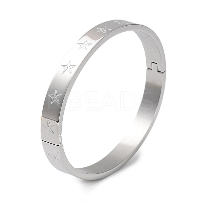 Non-Tarnish 304 Stainless Steel Grooved Star Bangles BJEW-F464-14P-1