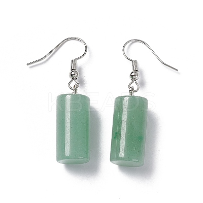 Natural Green Aventurine Cylindrical Dangle Earrings EJEW-D188-01P-08-1