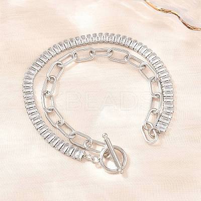 304 Stainless Steel Pave Clear Cubic Zirconia Tennis Chain Paperclip Chain Necklaces with OT Clasps NJEW-D326-02P-1