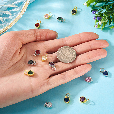 14Pcs 14 Colors Brass Pave Cubic Zirconia Pendants KK-TA0002-08-1