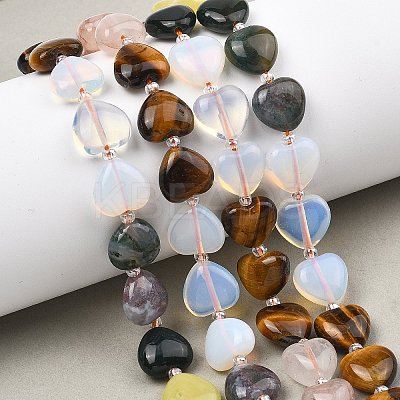 Gradient Color Opalite & Natural Ferruginous Quartz & Tiger Eye & Moss Agate & Lemon Jade Beads Strands G-B185-A03-1