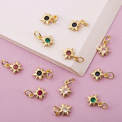 16Pcs 8 Colors Brass Micro Pave Cubic Zirconia Pendants KK-SZ0003-92-1