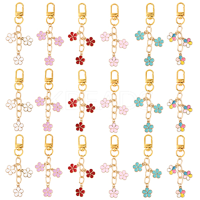 18Pcs 6 Colors Flower Alloy Enamel Pendant Decorations HJEW-YW00150-1