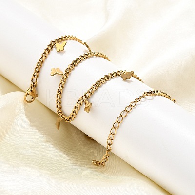 304 Stainless Steel Twisted Chain Necklaces with Butterfly Charm Tassel NJEW-R023-06G-1