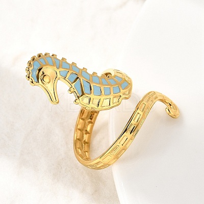 Ocean Theme 304 Stainless Steel & Enamel Cuff Rings for Women RJEW-F192-01B-G-1
