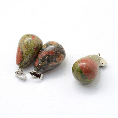 Teardrop Natural Unakite Pendants G-Q435-23-1