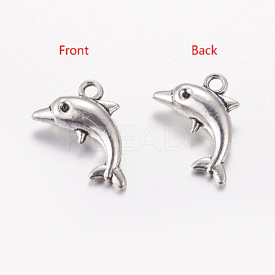 Tibetan Style Alloy Dolphin Pendants TIBEP-1076-AS-FF-1